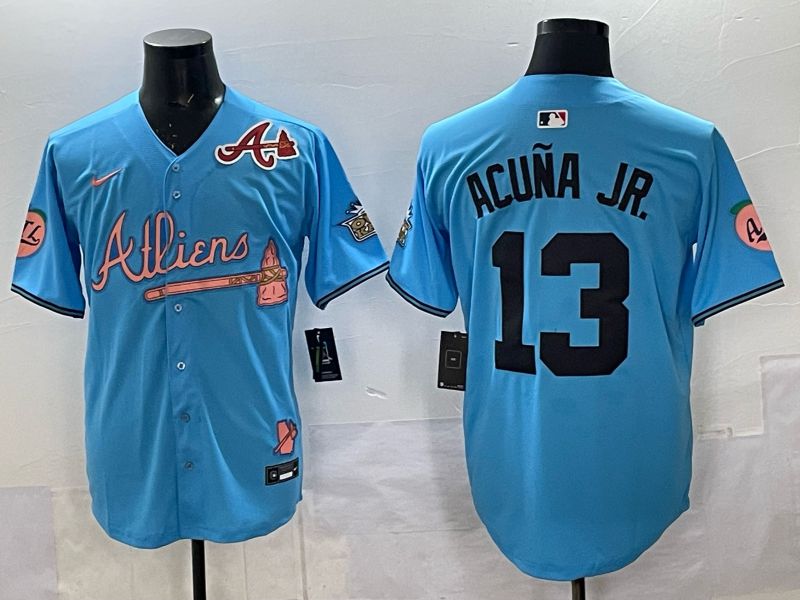 Men Atlanta Braves Nike #13 Acuna jr Light blue 5th generation Joint Name 2025 MLB Jersey 06